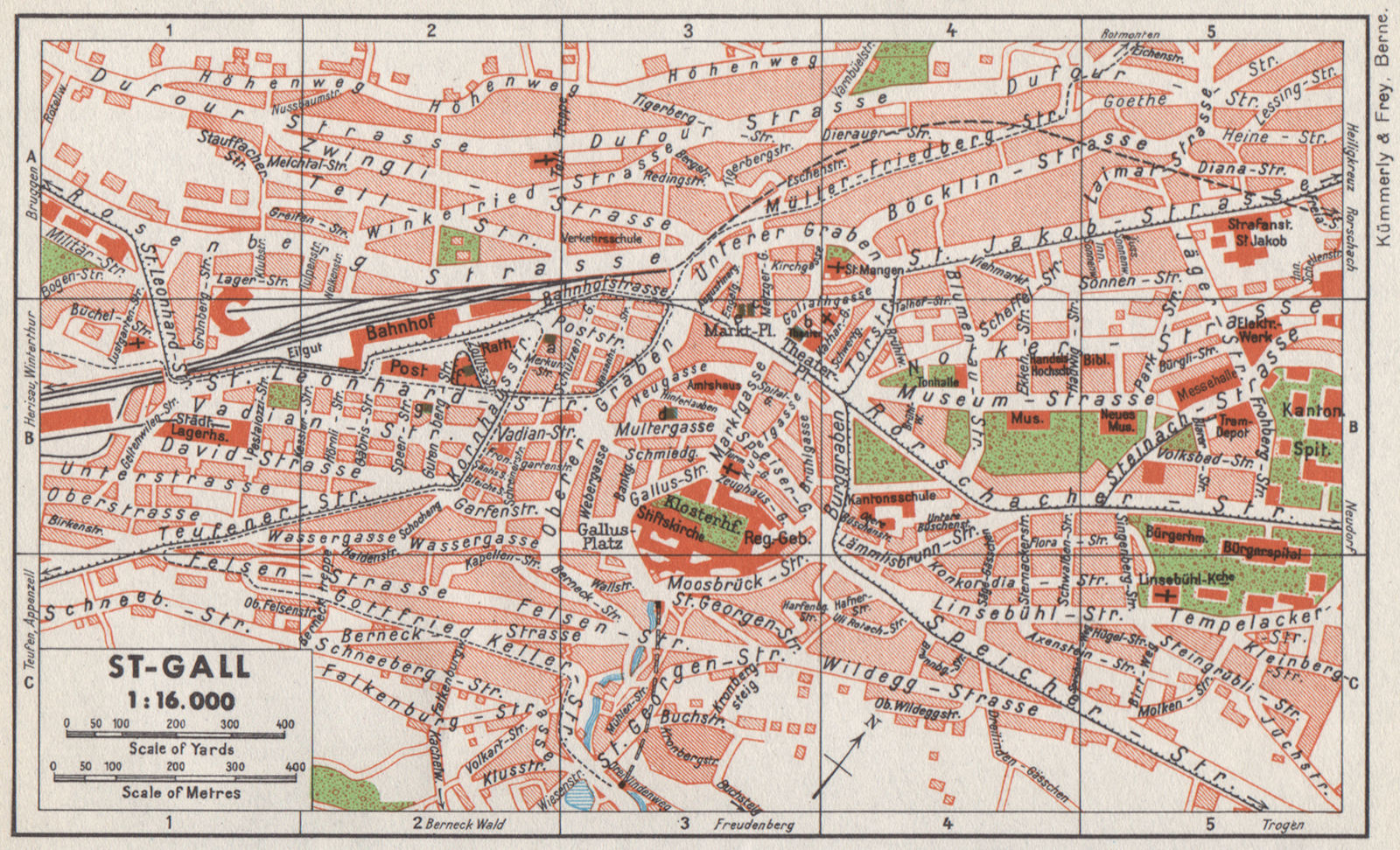 ST-GALL ST-GALLEN. Vintage town city map plan. Switzerland 1948 old